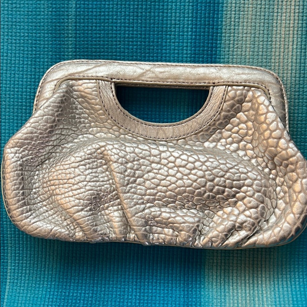 Shimmering Silver Clutch with Textured Finish
